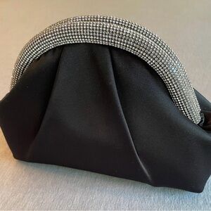 Elegant Black Silk Evening Clutch with Silver Accents NWT by Madison West